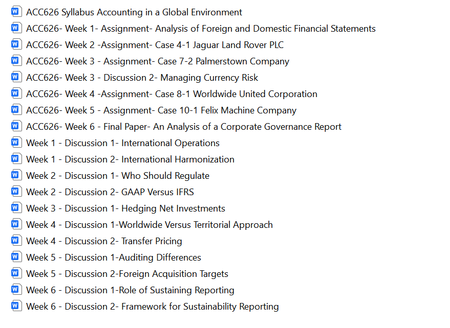 Download: ACC626 Accounting in a Global Environment UAGC .Zipped Full Course Files