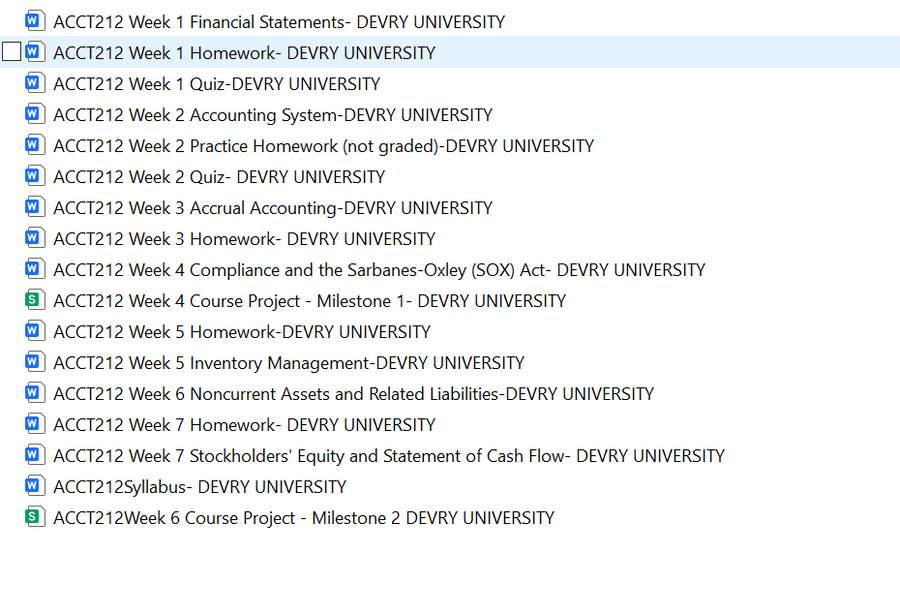 Download: ACCT 212 FINANCIAL ACCOUNTING-Devry Uni Full Course Assignments