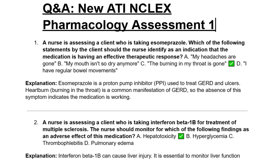 Q&A: New ATI NCLEX Pharmacology Assessment 1