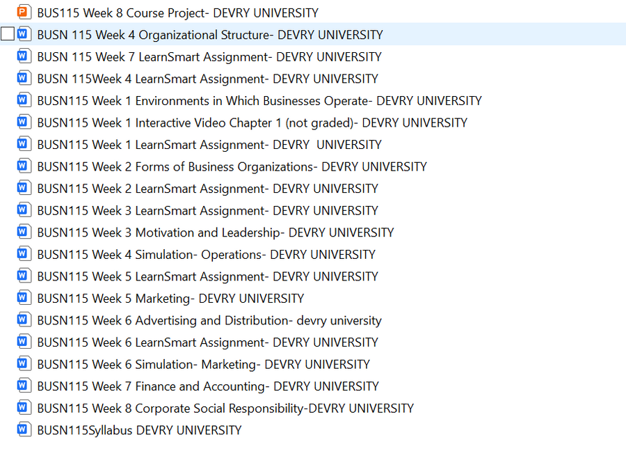 Download: BUSN115 INTRODUCTION TO BUSINESS TECHNOLOGY Devry Uni Full Course