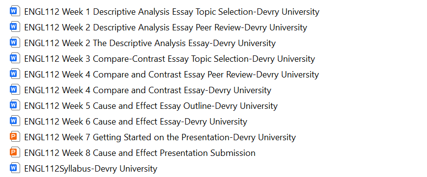 Download: ENGL112 COMPOSITION- Devry Uniersity Entire Class Assignments