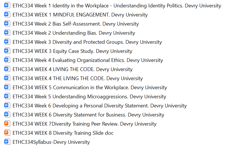 Download:ETHC 334 Diversity EQUITY AND INCLUSION IN THE WORKPLACE Devry Uni  Full Course