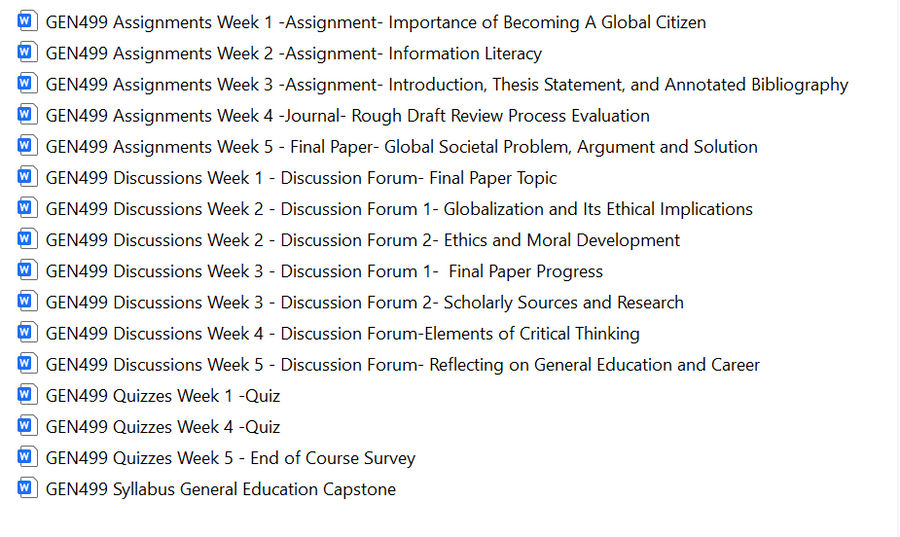 GEN 499 UAGC Entire Online Course Homework Solutions Download
