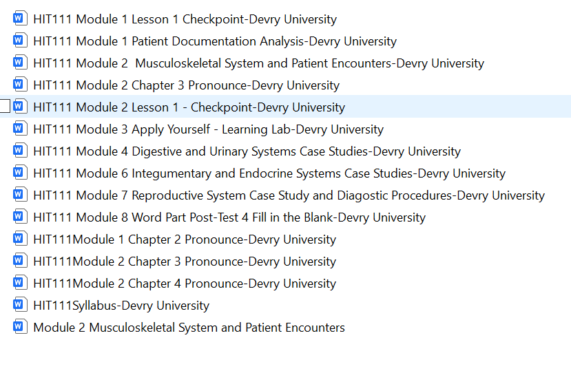 HIT111 BASIC MEDICAL TERMINOLOGY Devry Uni Full Course Homework Bundle Download