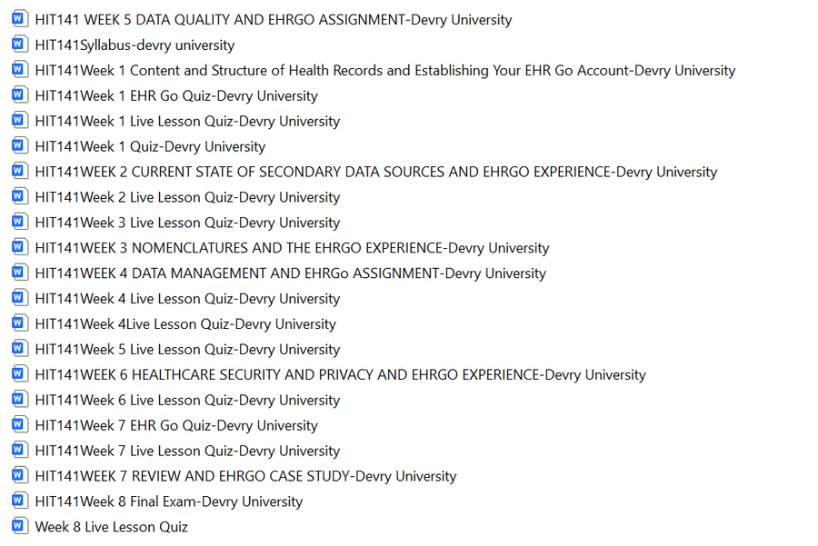 HIT141 HEALTH INFOR PROCESSES LAB Devry Uni Full Course Bundle Download