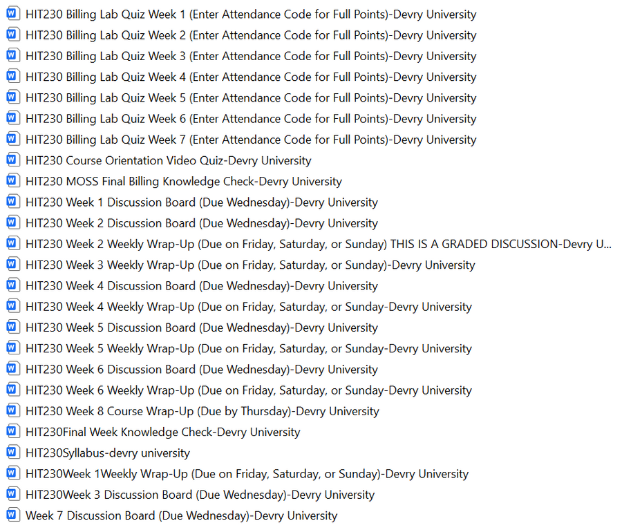HIT230 HEALTH INSURANCE AND REIMBURSEMENT Devry Uni Full Course Bundle Download