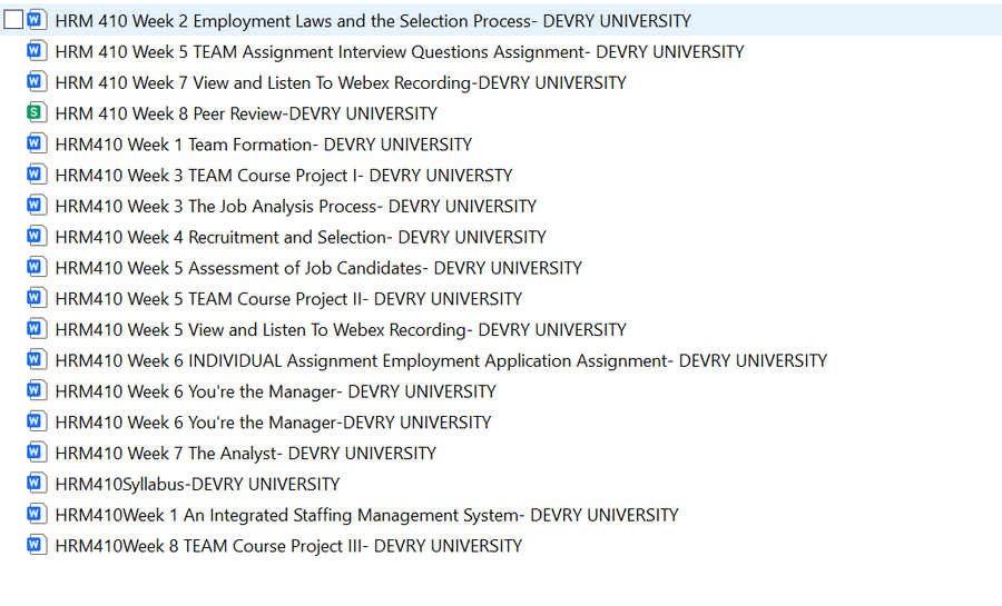 Download: HRM410 STRATEGIC STAFFING-12625 Devry Uni  Full Course Homework