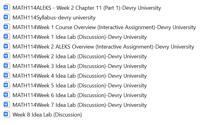 Download: MATH114 ALGEBRA FOR COLLEGE STUDENTS Devry Uni Entire Class Assignments