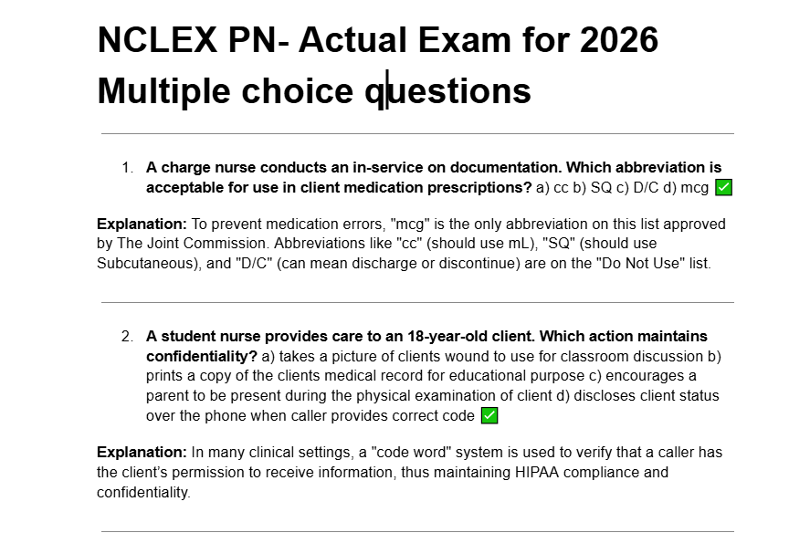 Q&A NCLEX PN- Actual Exam for 2026
