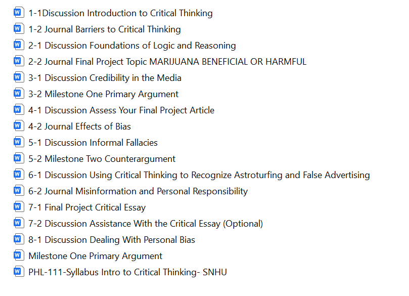Download: PHIL111-Intro to Critical Thinking Snhu Full Course H/wks