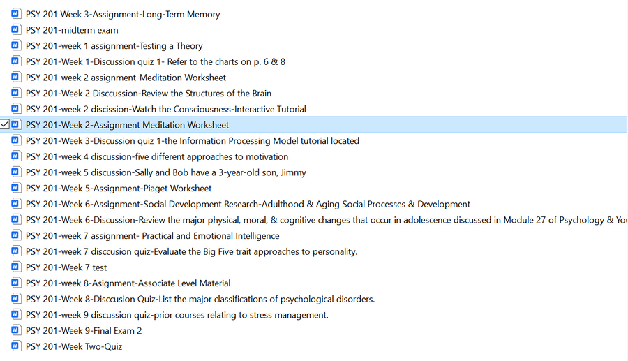 Download: PSY201 University of Phoenix Full Course .Zipped Files