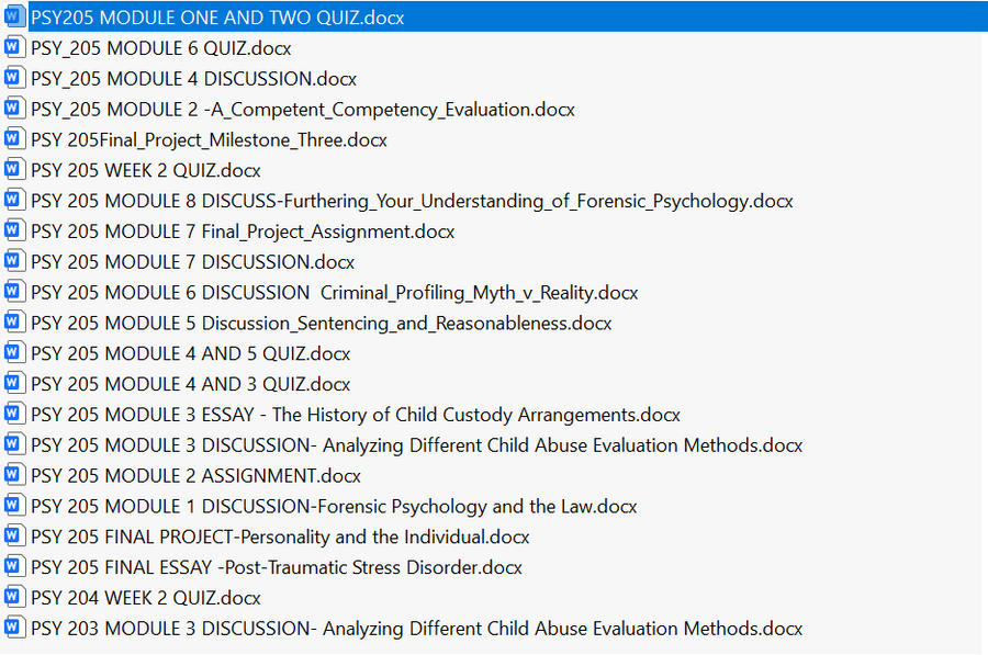 PSY 205: Forensic Psychology snhu -Full Course Bundle Download
